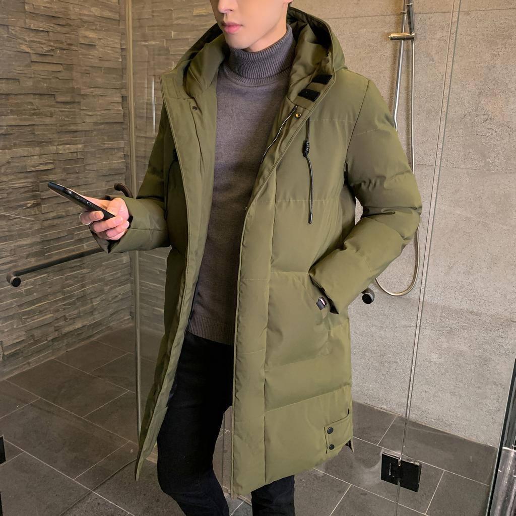 Medium-length Cotton Clothing Men's Winter Trend of Loose Hooded Bakery Clothes Even Hooded Cotton Jacket Thickened Down Cotton Coat Men