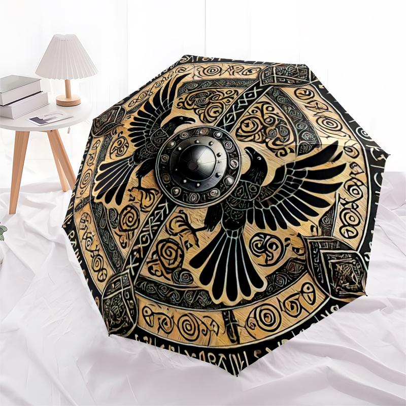 1PC Viking Theme Umbrella Portable Folding Umbrella Iron Frame Hole Bone Structure Outdoor Home Umbrella A3