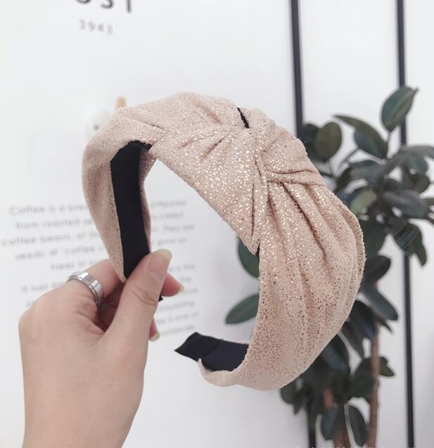 New Vintage Hairband Women Shining Stamping Cloth Wide Side Center Knot Headband Adult Classic Hair Accessories