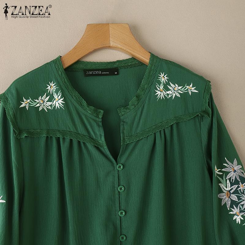 ZANZEA Lässige Bluse mit V-Ausschnitt und 3/4-Ärmeln für Damen