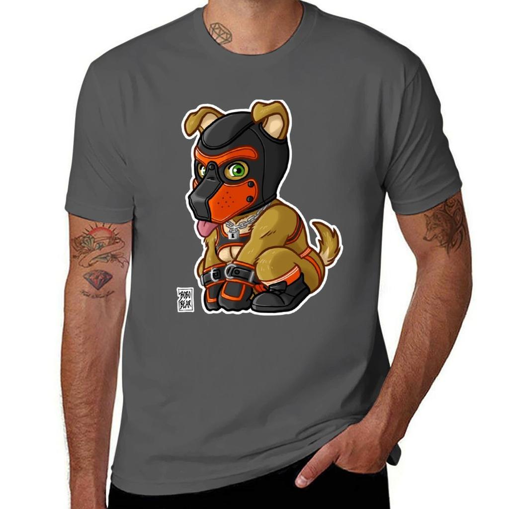 Playful Puppy Orange Mask Bearzoo Series Tshirt Labor Work Casual Tshirt