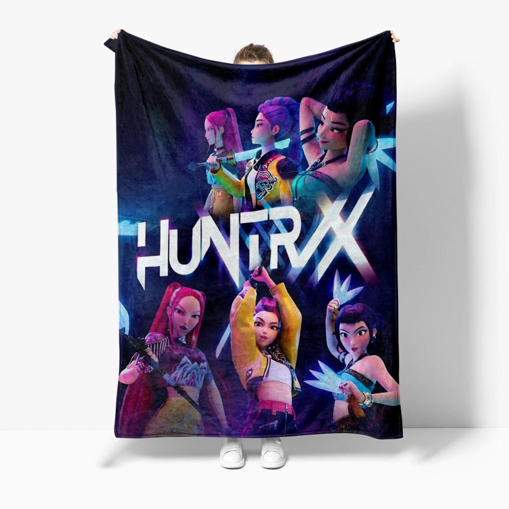 Cartoon K Pop Demon Hunters Flannel Blanket Cover Warmth Winter Blanket Multifunctional Decorative Universal Blankets