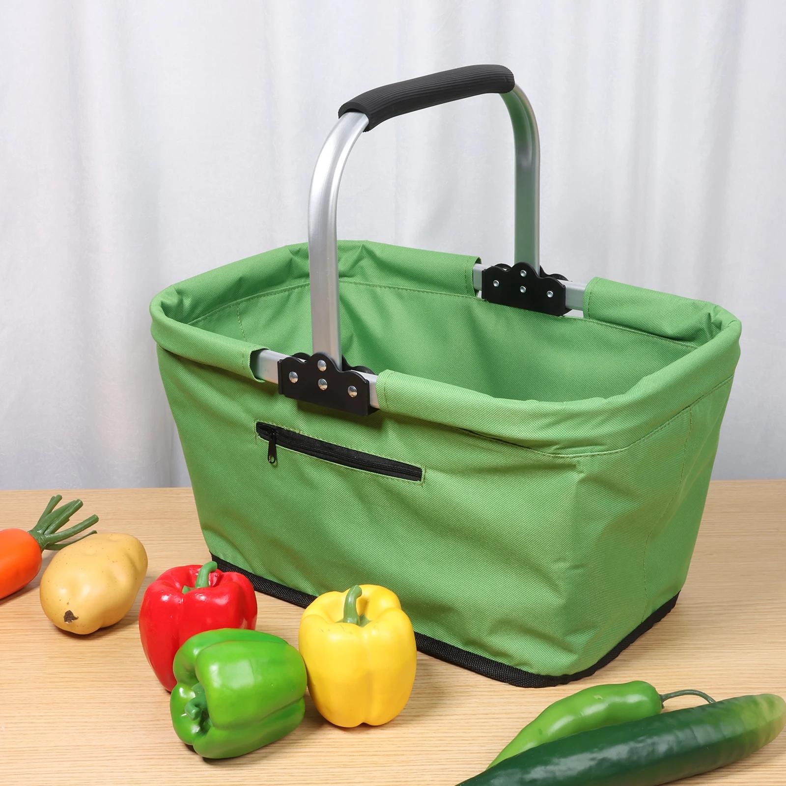 23L Portable Outdoor Picnic Basket 600D Oxford Cloth Home Toiletry Storage Collapsible Shopping Basket for Travel Picnic Shoppin nero