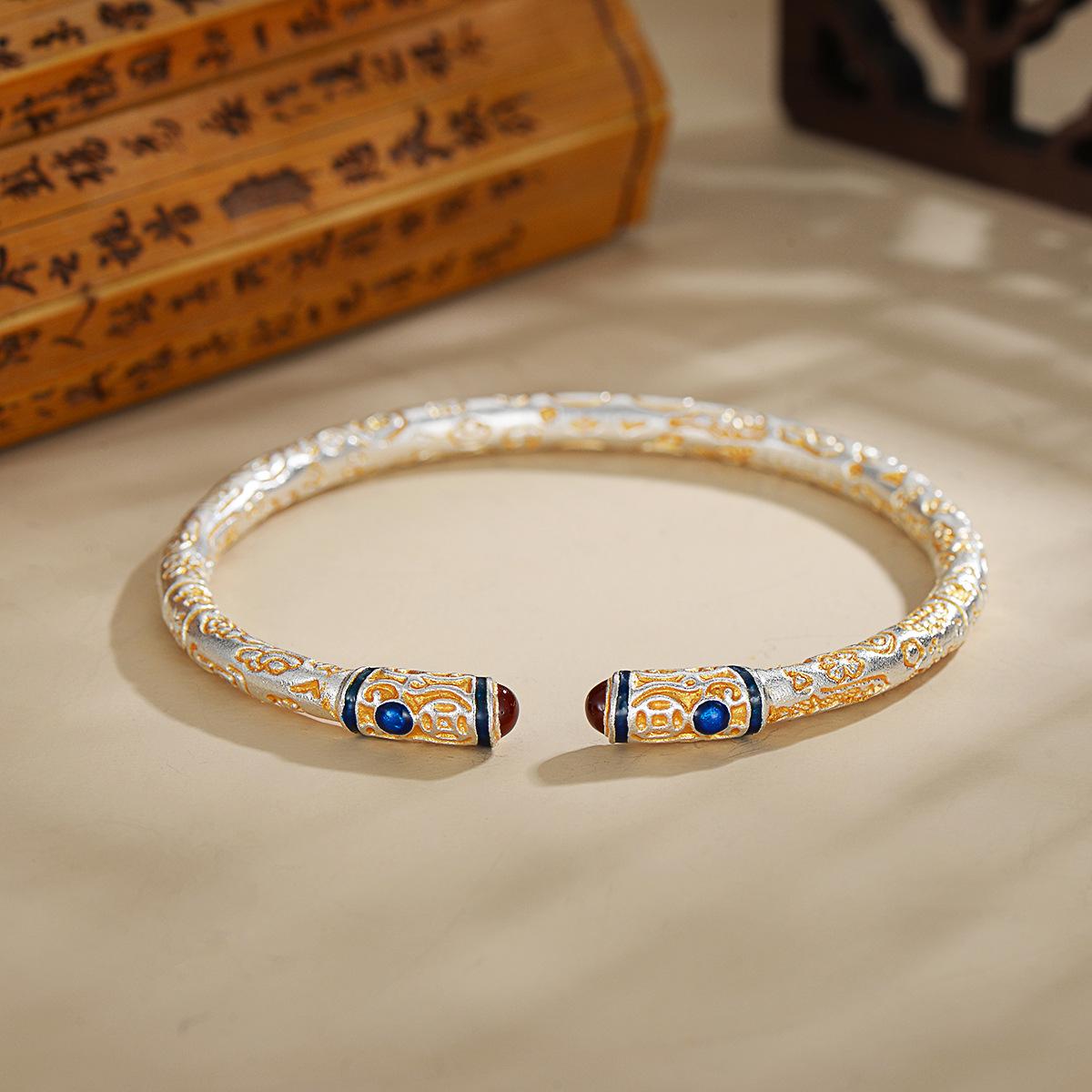 

Браслет из белой меди с серебряным покрытием, с эмалью клуазоне и узором из свитков, для мира, радости и богатства