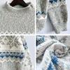 Winter Women Christmas Sweater Half-high Collar Color Matching Snowflake Pattern Long Sleeve Knitwear Thick