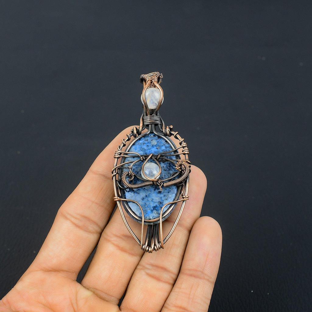 Azurite Pendant, 999 Copper Wire Wrapped Gemstone Jewelry, Handmade Pendant, For Thanksgiving