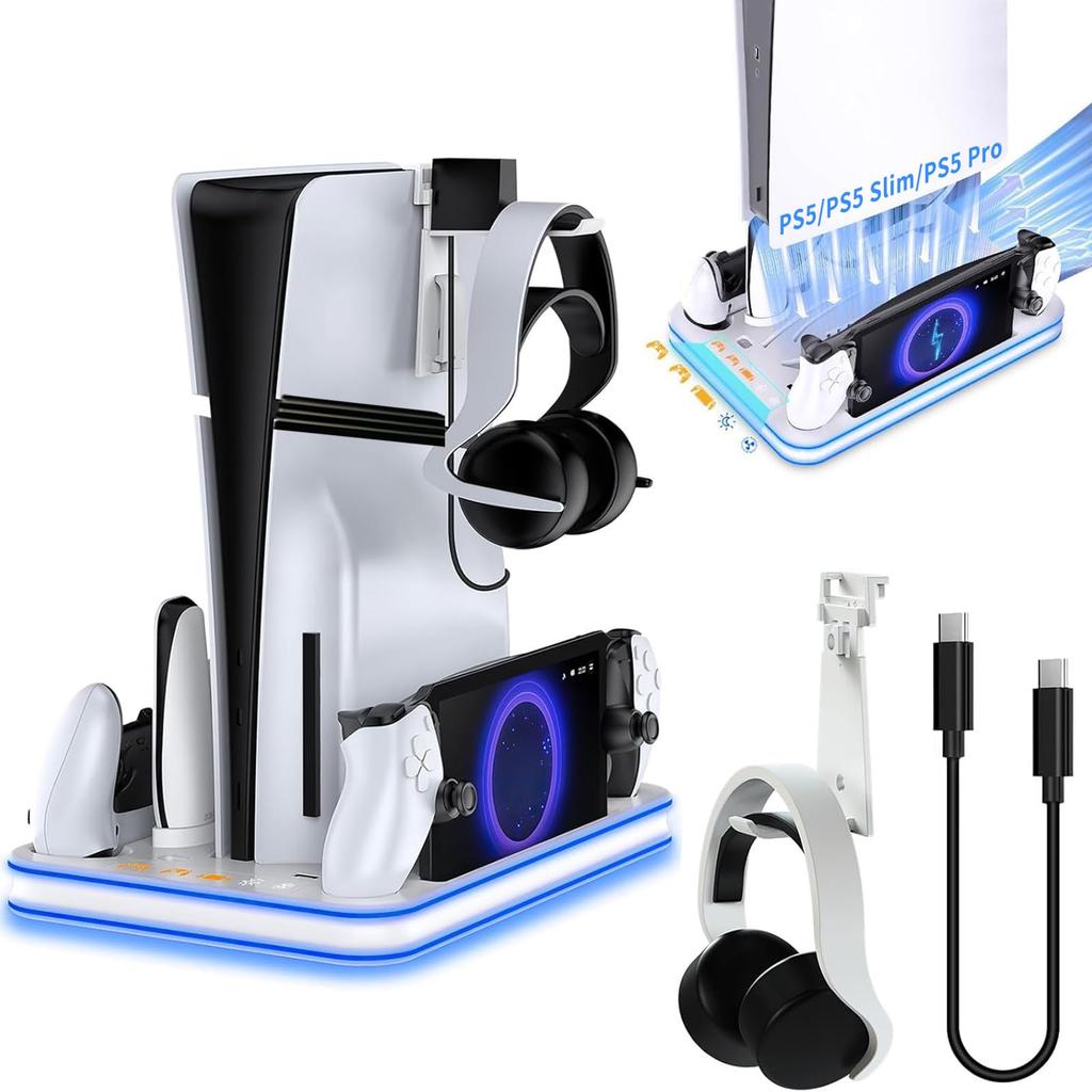 New Vertical Stand for PS5 Compatible with PS5 PS5 Controller Charging Cooling Fan for PlayStation 5 Vertical Cooling Fan with Charging Simultaneous