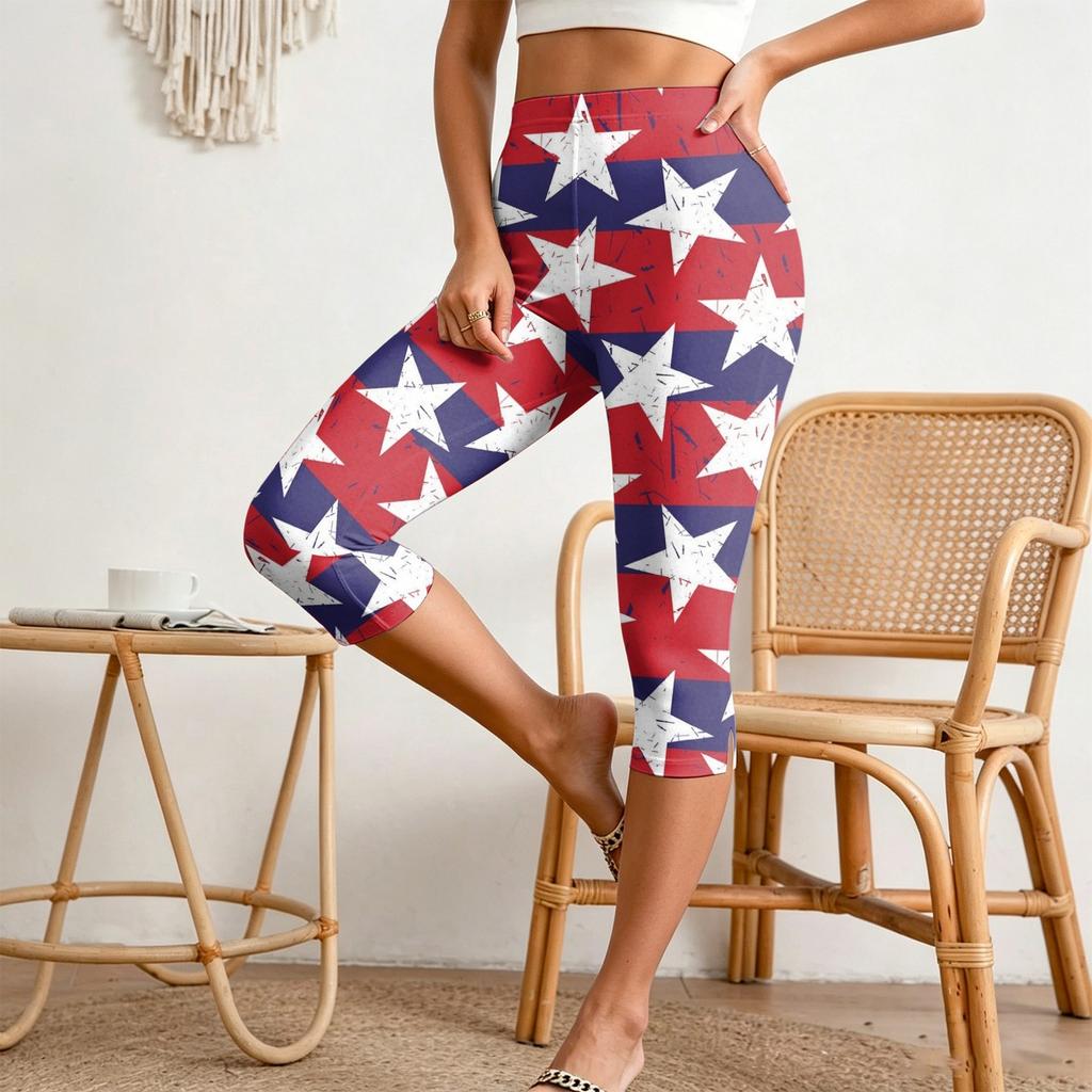 Women’s Elastic Waist Casual Slim Fit Capri Pants with Split Hem Stretchy Printed Design Comfortable Lightweight Fabric