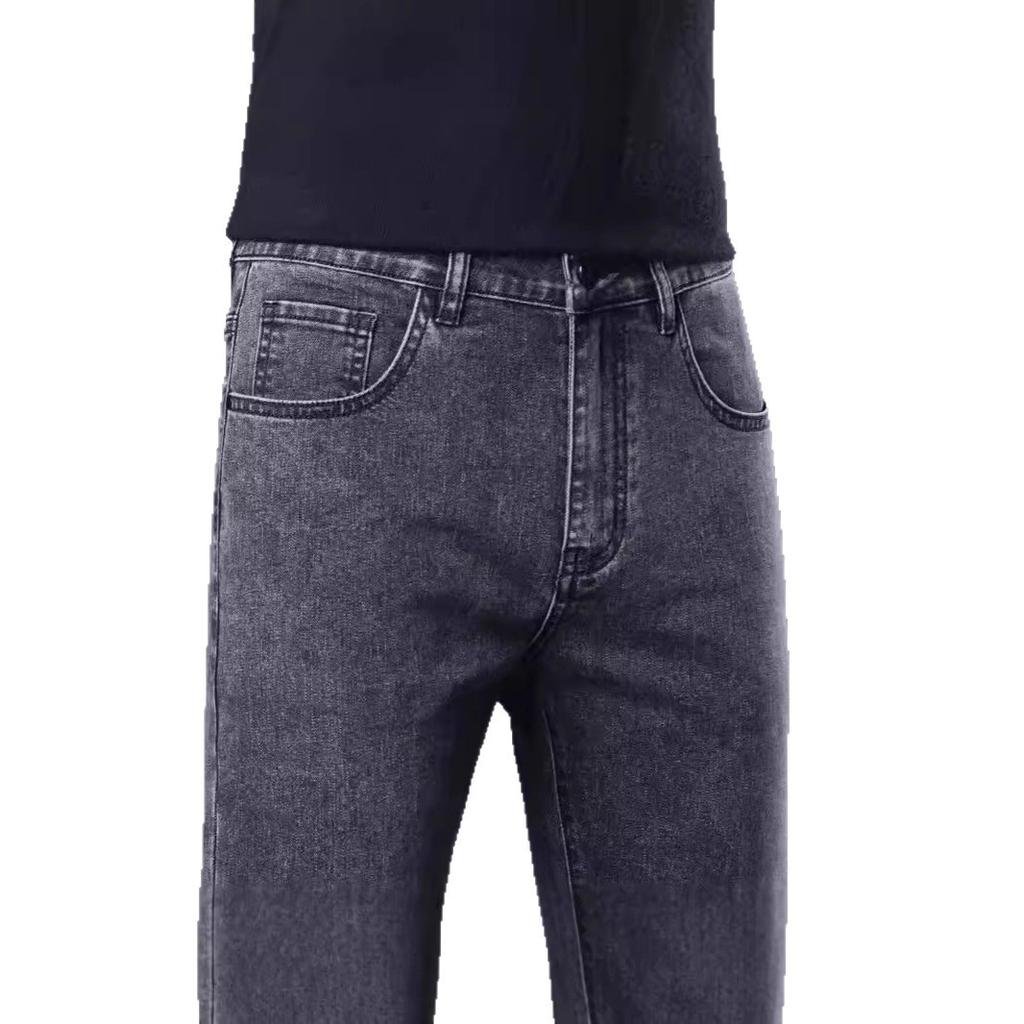 Spring Autumn Jeans Men's Straight Loose Youth Plus Size All-Matching Slim Fit Casual Men's Fall Winter Pure Black Men's Pants