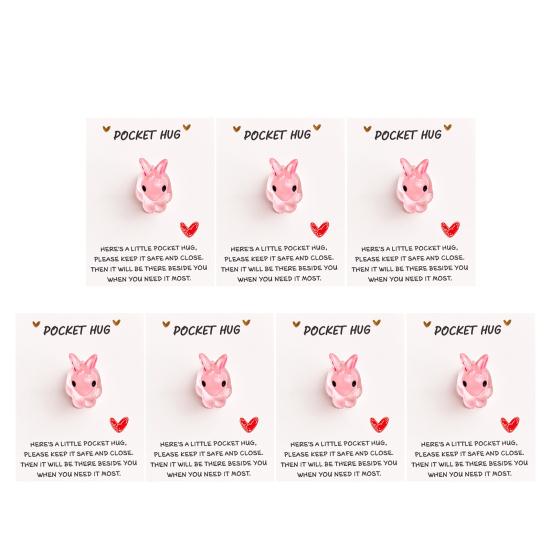 7Pcs Bunny Pocket Hug Card Positive Keepsake Card with Cute Resin Mini Bunny Emotional Support Card Gift for Friends Easter Basket Stuffers