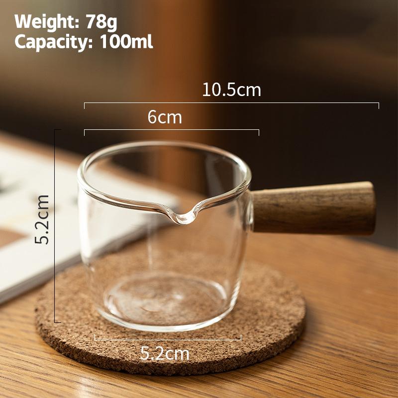 70/100Ml Wood Handle Glass Espresso Measuring Cup Diy Milk Jug Coffee Supplies Ransparent Transparent Kitchen Measure Mug