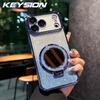 KEYSION Gradient Glitter Magnetic Phone Case for MagSafe for iPhone 17 Pro Max 17 Air Makeup Mirror Ring Stand Shockproof Cover