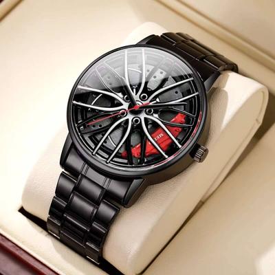 Módní 3D kolo auta Pánské sportovní hodinky Luxusní nerezový pásek Pánské obchodní hodinky Reloj Hombre