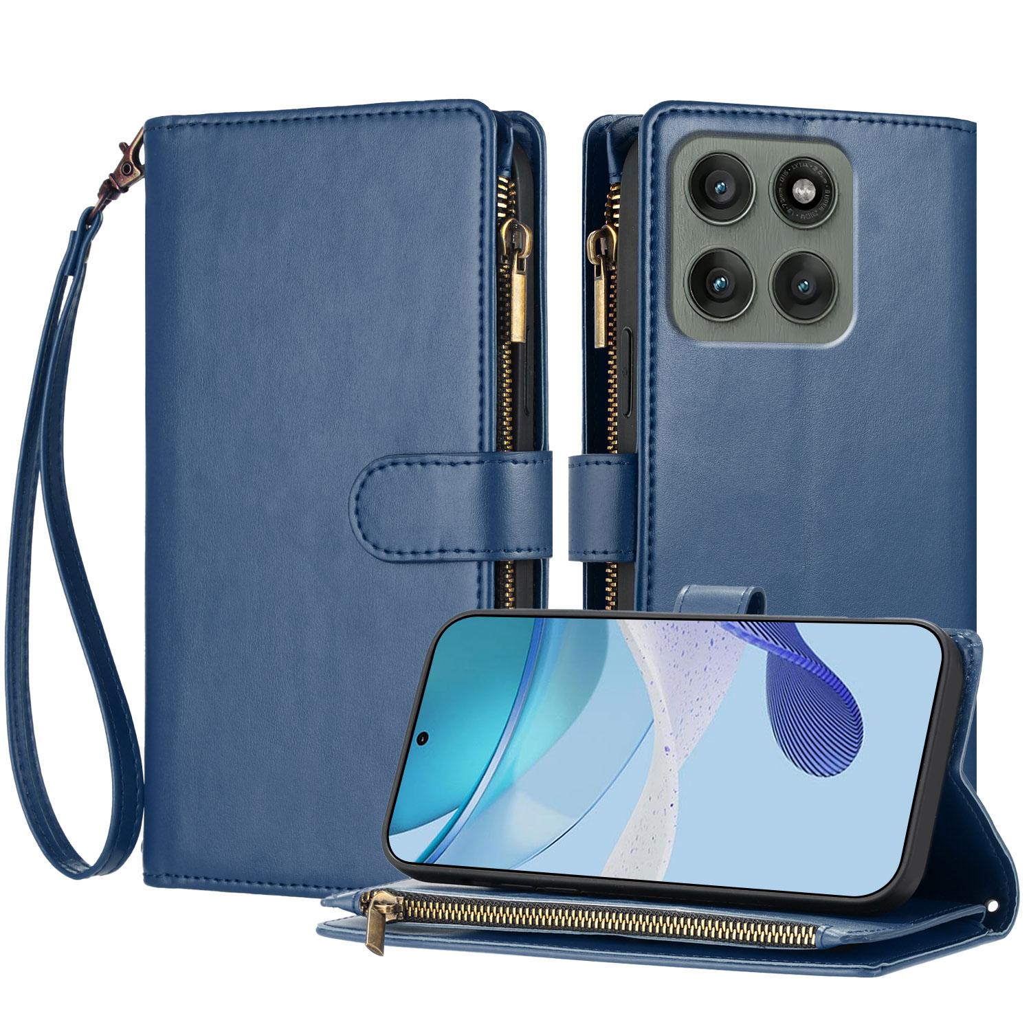 

For Motorola Edge 60 Pro 5G Leather Case Zipper Wallet Stand Shockproof Phone Cover with Wrist Strap