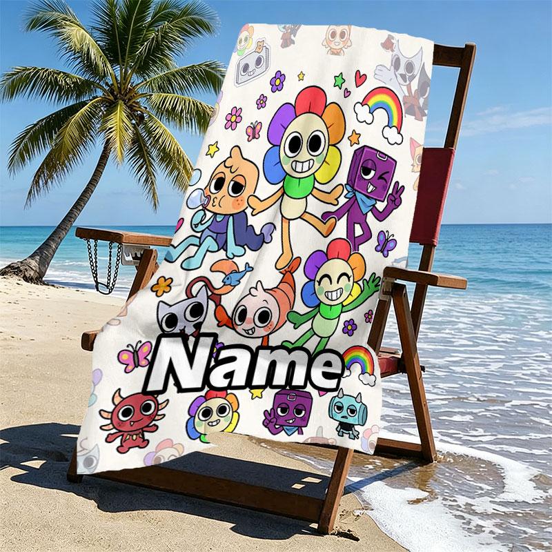 Custom Name Personalized Dandy's World Print Beach Towel, for Trip Camping Beach Party Home Decor, Birthday Gift for Family & Friends