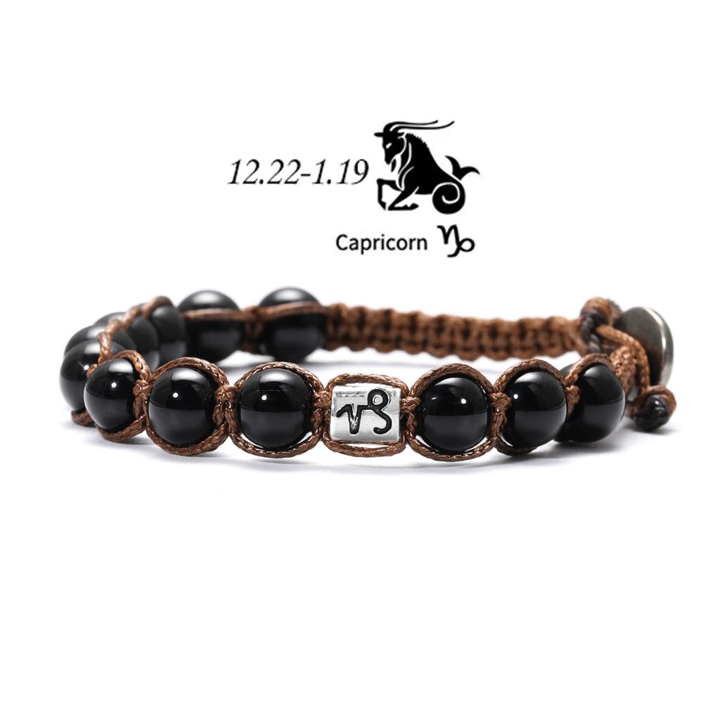12 Zodiac Natural Stone Obsidian Hand-Woven Bracelets Cancer Pisces Men's Bracelets Couples Friendship Jewelry Pulseras Hombre