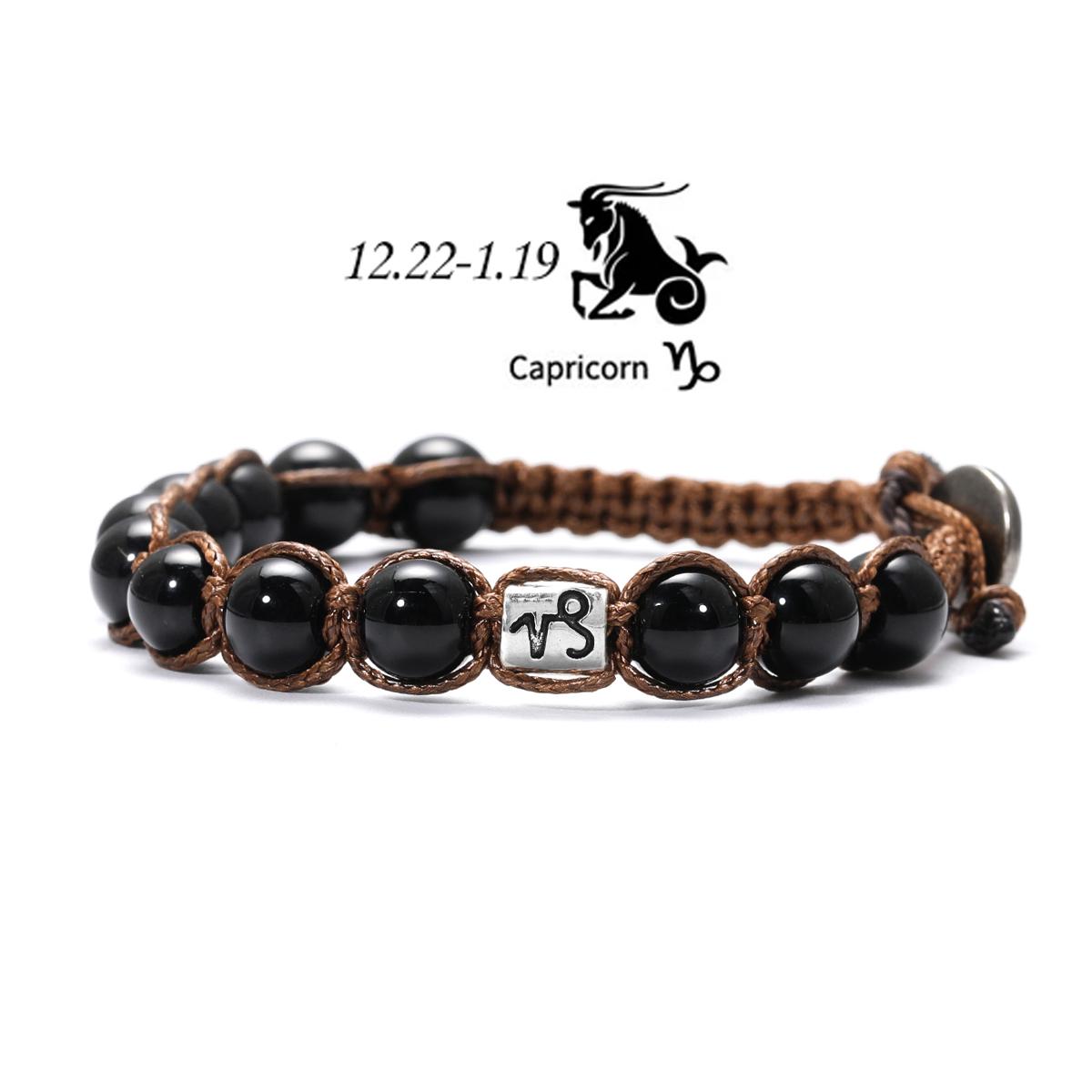 

12 Zodiac Natural Stone Obsidian Hand-Woven Bracelets Cancer Pisces Men s Bracelets Couples Friendship Jewelry pulseras hombre