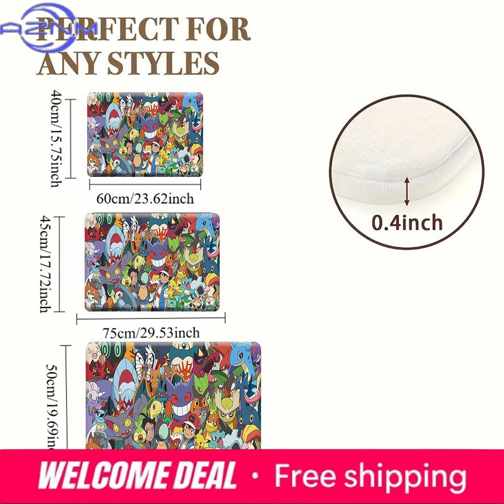 Pokemon Characters All Over Print Non-slip Doormat, Soft Absorbent Floor Rug for Home Decor