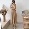 Knitted Dress for Women In Spring Solid Color Casual A-line Long Dress Long-sleeved Casual V-neck Sweater Dress