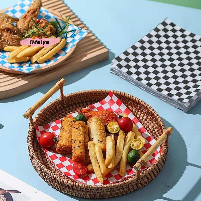100 Stück 30*30cm Kariertes Lebensmittelgeeignetes Fettpapier Wachspapier zum Einwickeln von Lebensmitteln Korbeinlage Brot Sandwich Burger Pommes Ölbeständiges Papier