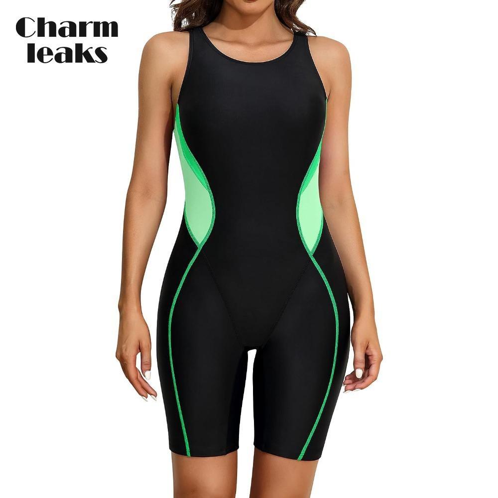 CHARMLEAKS Athletic One Piece Swimsuits for Women Boyleg Swimwear Racerback Bathing Suits