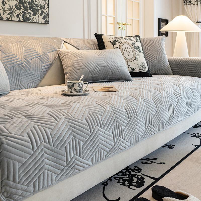 Stoff Sofakissen Hochwertig Verdickt Rutschfest Sitzkissen Creme Stil Kurzplüsch Sofabezug Überwurf