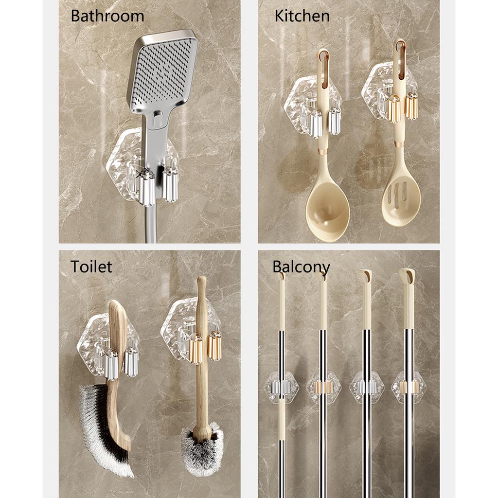 Multifunctional Clear Waved Pattern Wall Hook for Mops Sweepers Cleaning Accessories Adhesive Installation