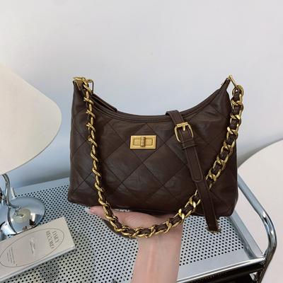 Solid Color Trend Bag Women's New Diamond Chain Bag Fashion Temperament Texture Shoulder Messenger Bag Armpit