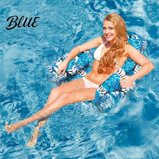 Water Recliner Chair Inflatable Pool Float Plant Pattern Lounge for Adults Floating Hammock
