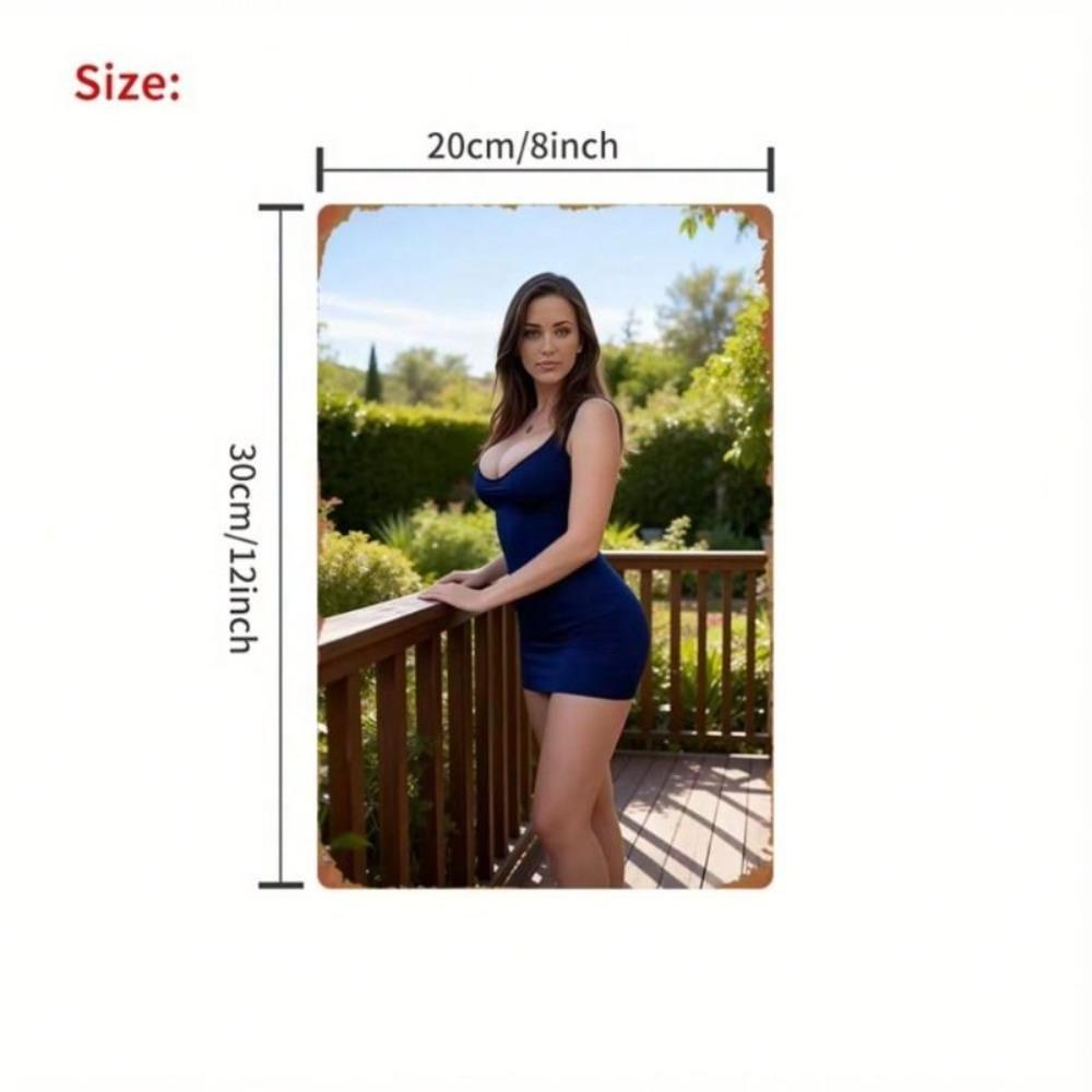 Elegant Blue Dress Women Outdoor Portrait Vintage Tin Sign Home Wall Decor Metal Poster