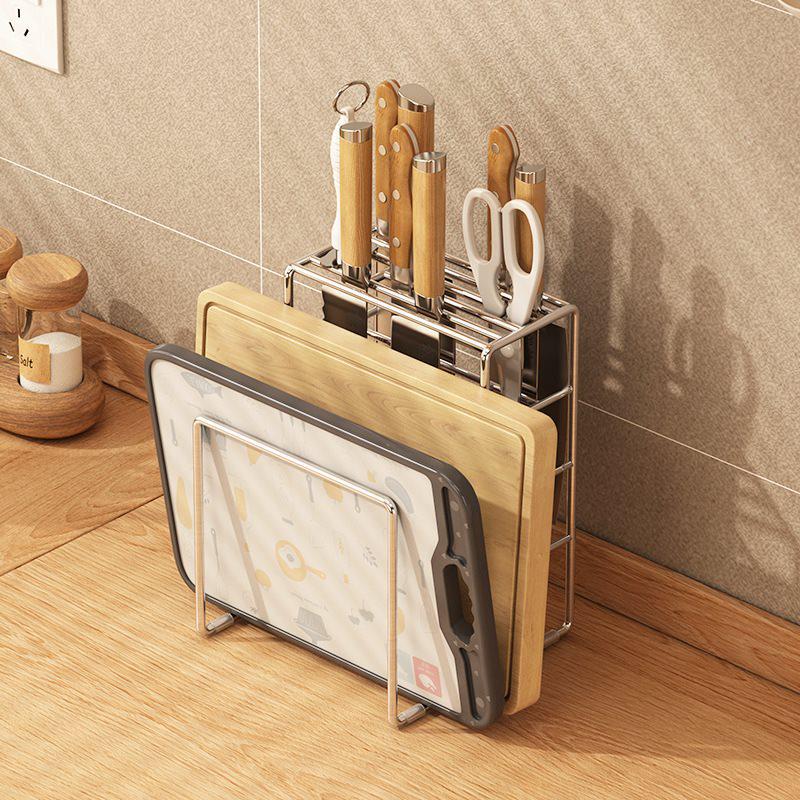 304 Stainless Steel Countertop Knife and Chopstick Holder with Integrated Storage for Cutting Boards.