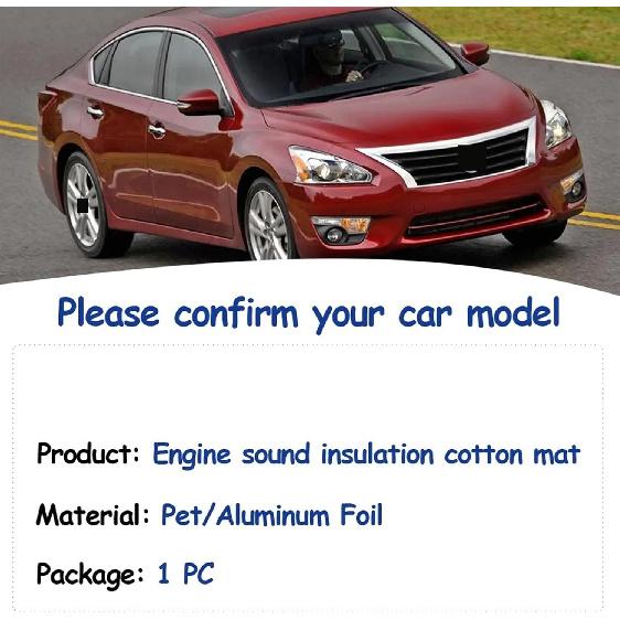 Front Engine Heat Insulation Cotton Hood Sound Pad Mat Fireproof Cover Interior Accessorie Compatible for Nissan Altima L33 Teana 2013~2018, PET A