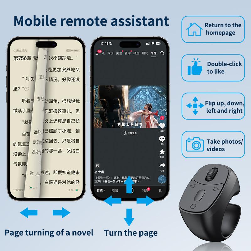One-Touch Cell Phone Finger Ring Bluetooth-Compatible Remote Control Selfie Video Remote Controller Automatic Page Turner