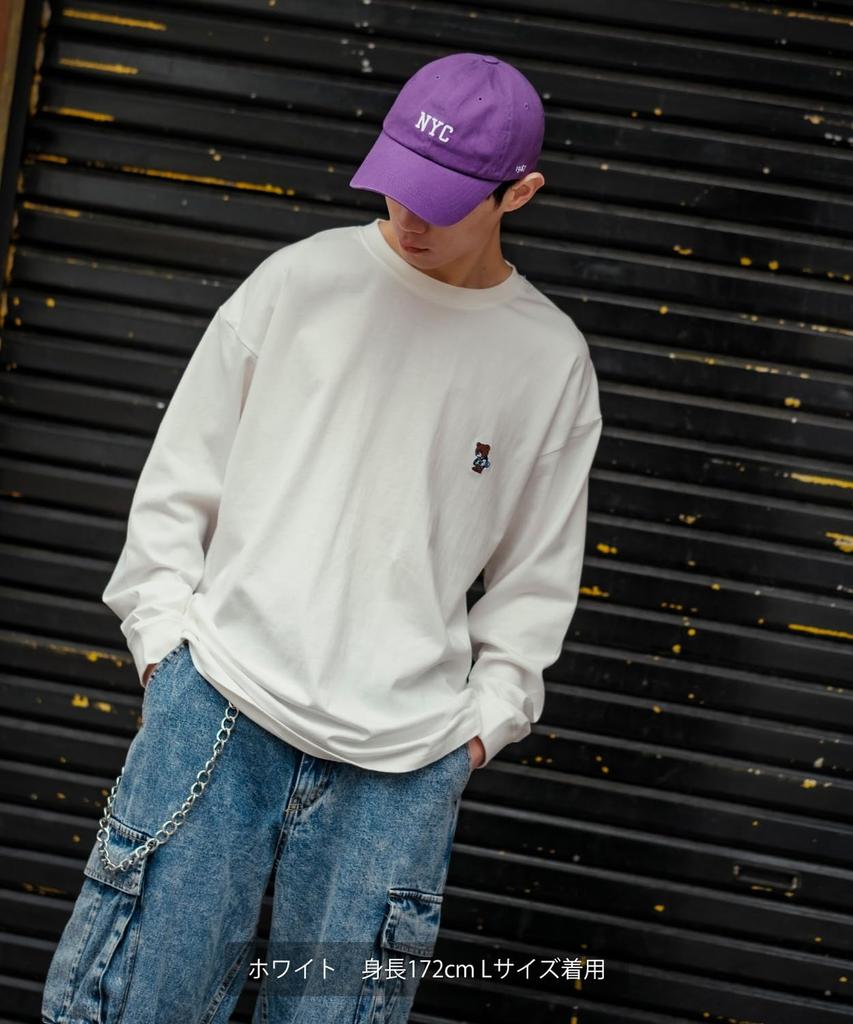 Casual Long Sleeve Skater Bear Embroidered for White [IMPROVES] [SIDEWAYS TANCE] T-Shirt Men,