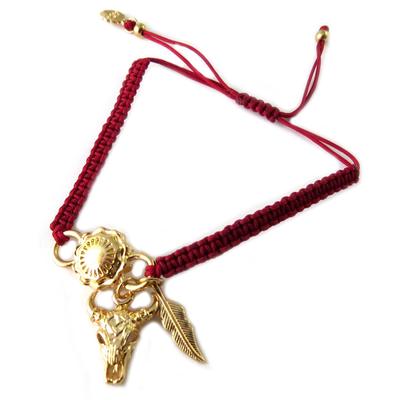 [P1739] - Gold Red 'Azuni' Artisanal Bracelet (handmade)