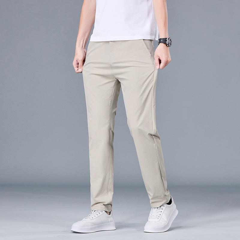 Ice-Silk Trousers: Summer Lightweight Men s Casual Trousers Relaxed Fit, Versatile Style Business Solid Colour Straight-Leg Long Trousers 28