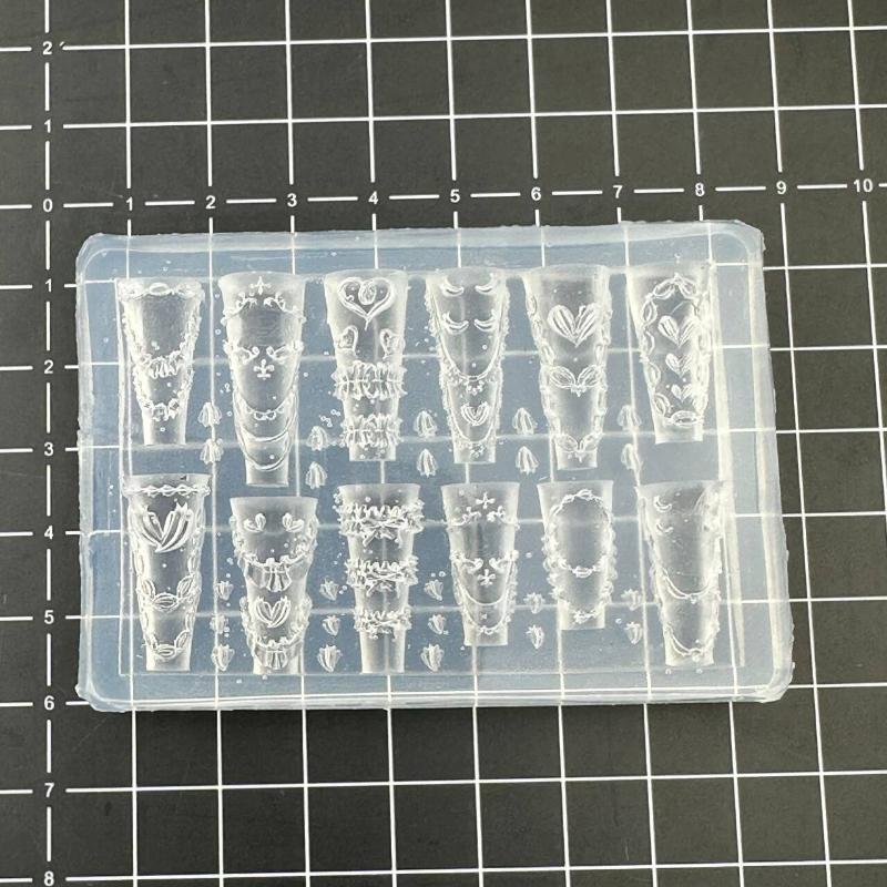 French Lace Chain Flowers 3D Acrylic Mold Swan Nail Art Decorations Diy Silicone Decorated Nail Art Templates Nails Mold Tool