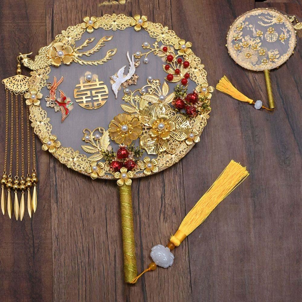 Festive Fan Finished Product Decorative Fan Bride Group Fan Bride Xiuhe Hand Holding Fan Tuan Fan Round Fan Xiuhe Clothes Fan