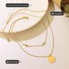 European-American Colorfast Thin Snake Bone Chain Necklace with Round Cross Zirconia Pendant, Gold-Plated Titanium Steel