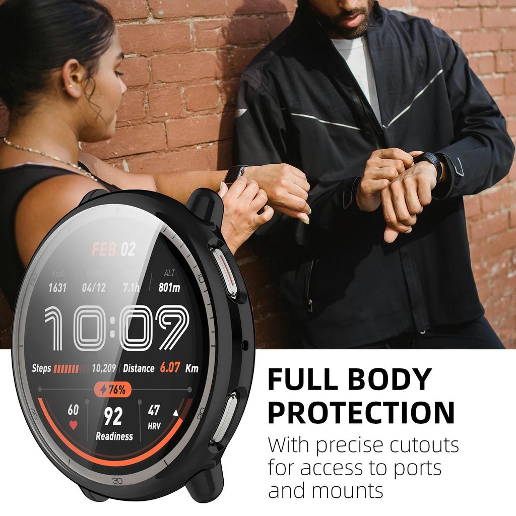 Protector Case For Amazfit Active 2 Full Coverage Tempered Glass Screen Protector For Amazfit Active 2  Bumper Shell Accessories