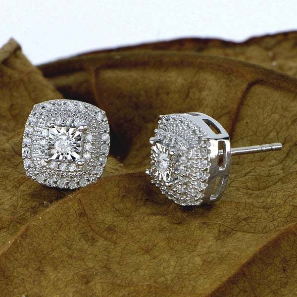 Square Halo Stud Earrings for Women Sparkling Luxury Fashion Jewelry белый