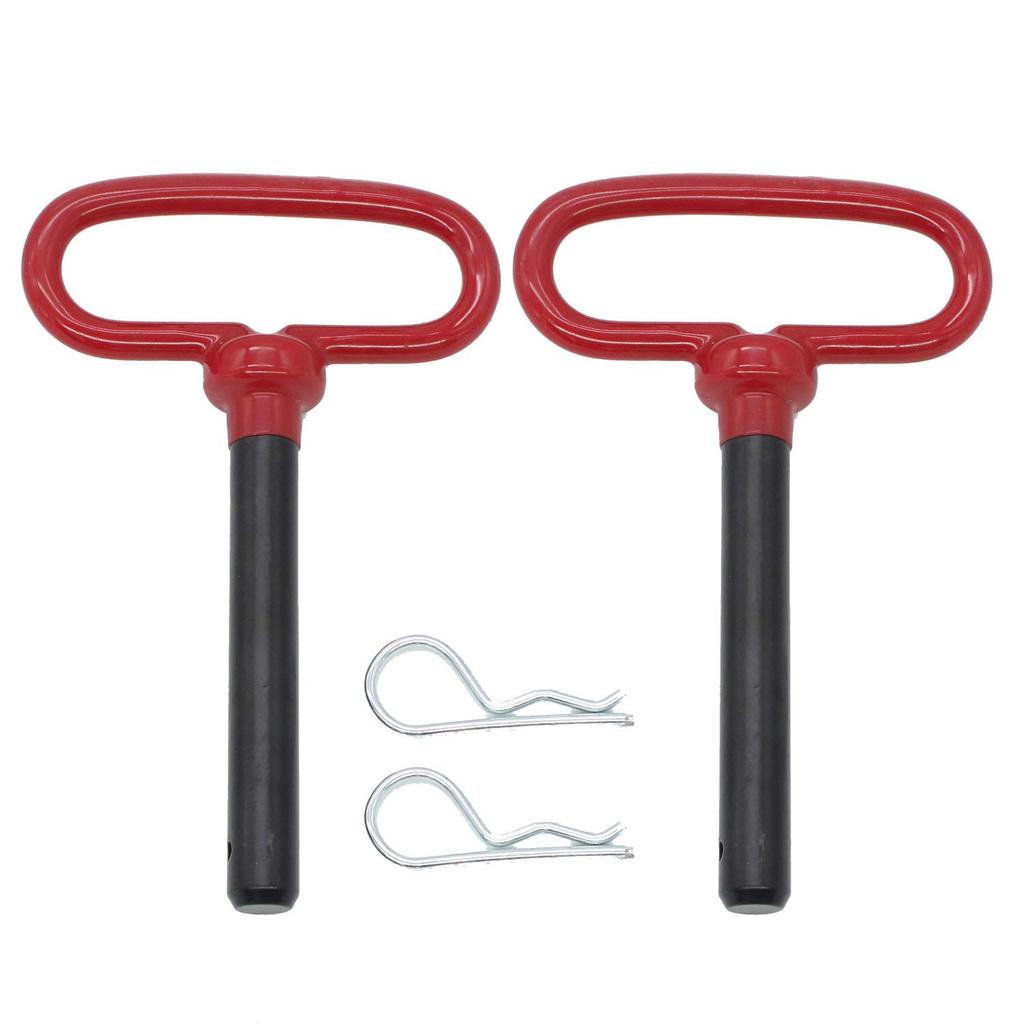 X-Haibei Head Tow Hitch Pin And Clip 1/2 X 3 5/8 Inch For Lawn Mower Tractor RV Trailer Truck ATV, Red Handle, 2 Pack