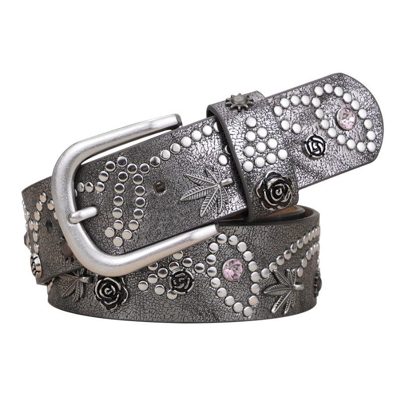 Belt Women's Fashion Metal Rivet Inlaid Retro Style Casual Simple Daily Versatile Wide Belt Decorative Jeans Pants Belt