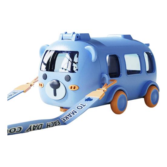 Excavator Water Bottle for Kids 500ml Leak-Proof Cartoon Cup with Wheels Adjustable Strap