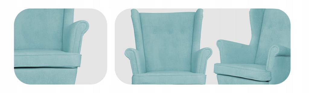 Fotel uszak bujany skandynawski welur Hunter Family Meble błękitny