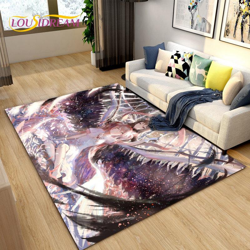 Puella Magi Madoka Magica Cartoon Area Rug,Carpet Rug for Living Room Bedroom Sofa Doormat Decoration, Kids Non-slip Floor Mat