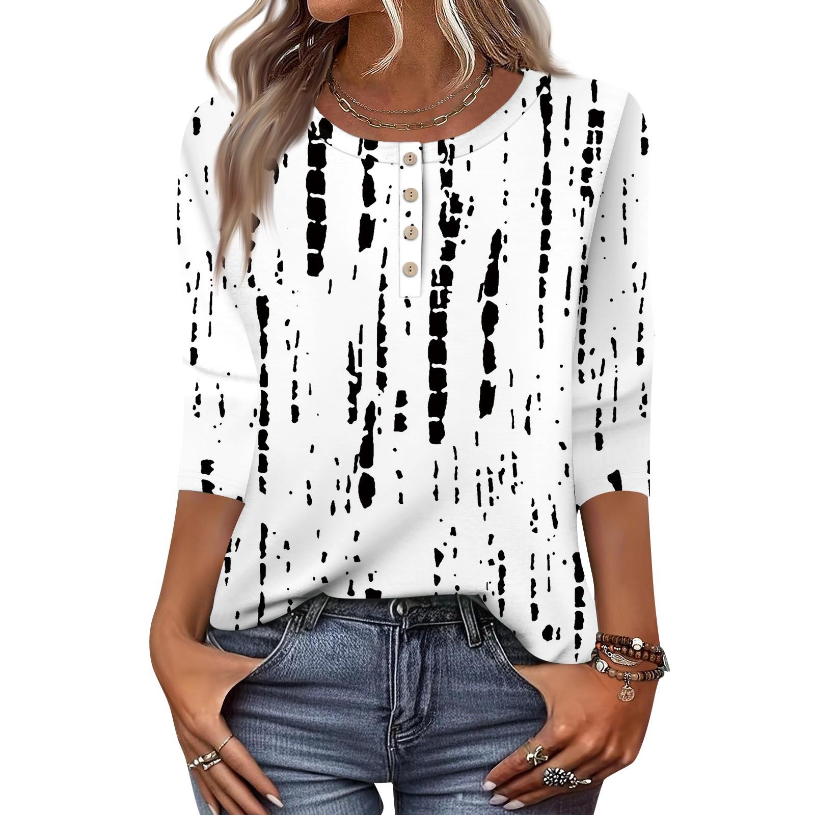 

Жіночі топи з рукавами 3/4, квіткові сорочки, сорочка на половину ґудзиків, літня блузка з круглим вирізом XL білий