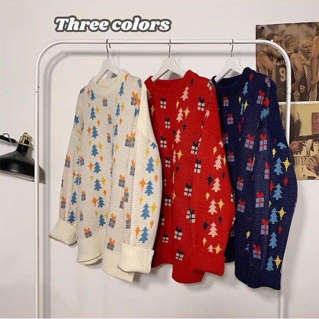 Christmas Couple Sweater Women's Autumn and Winter Thread Coat Loose Knitted Sweater