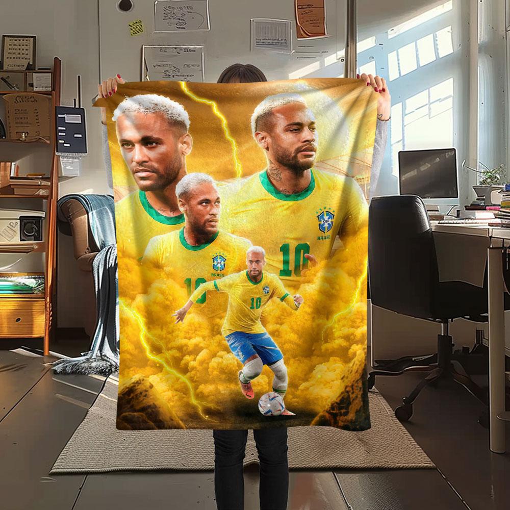 1PC Neymar Patterned Flannel Blanket Suitable For All Seasons for Home Decor Warmth and Comfort Gifts Holiday Present