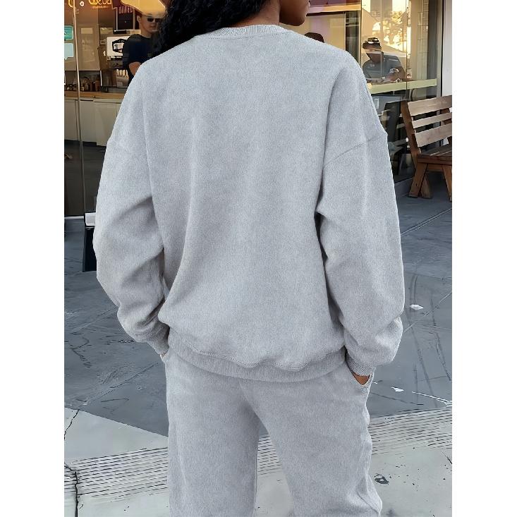 Women's 2-Piece Set: Printed Crewneck Sweatshirt and Drawstring Straight Pants, Autumn/Winter Loungewear